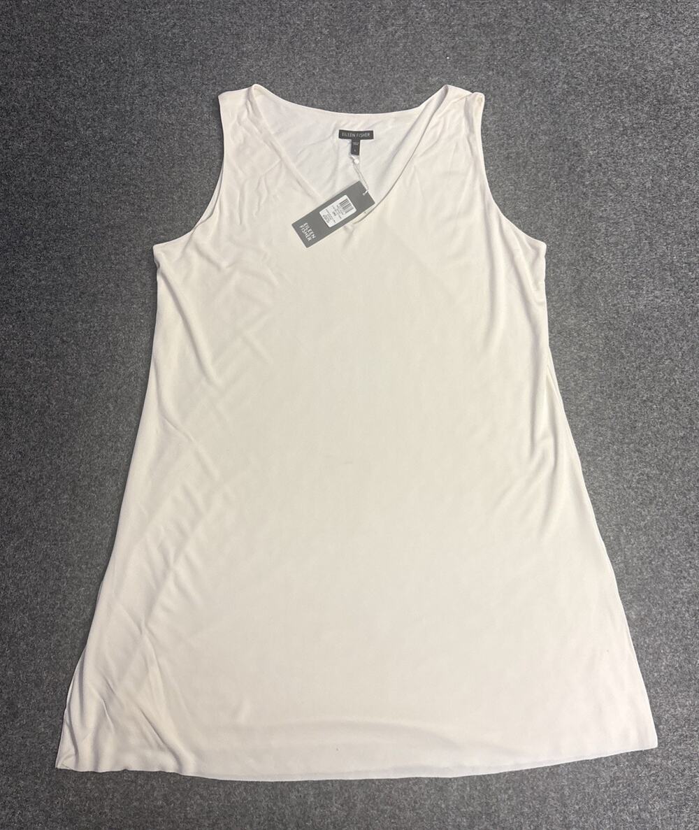 NWT Eileen Fisher Womens Large Ivory V Neck Silk Double Layer Tunic Top $129